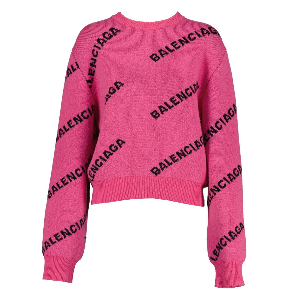 shop authentic second hand luxury designer Balenciaga Pink Logo Allover Wool Sweater at Labellov