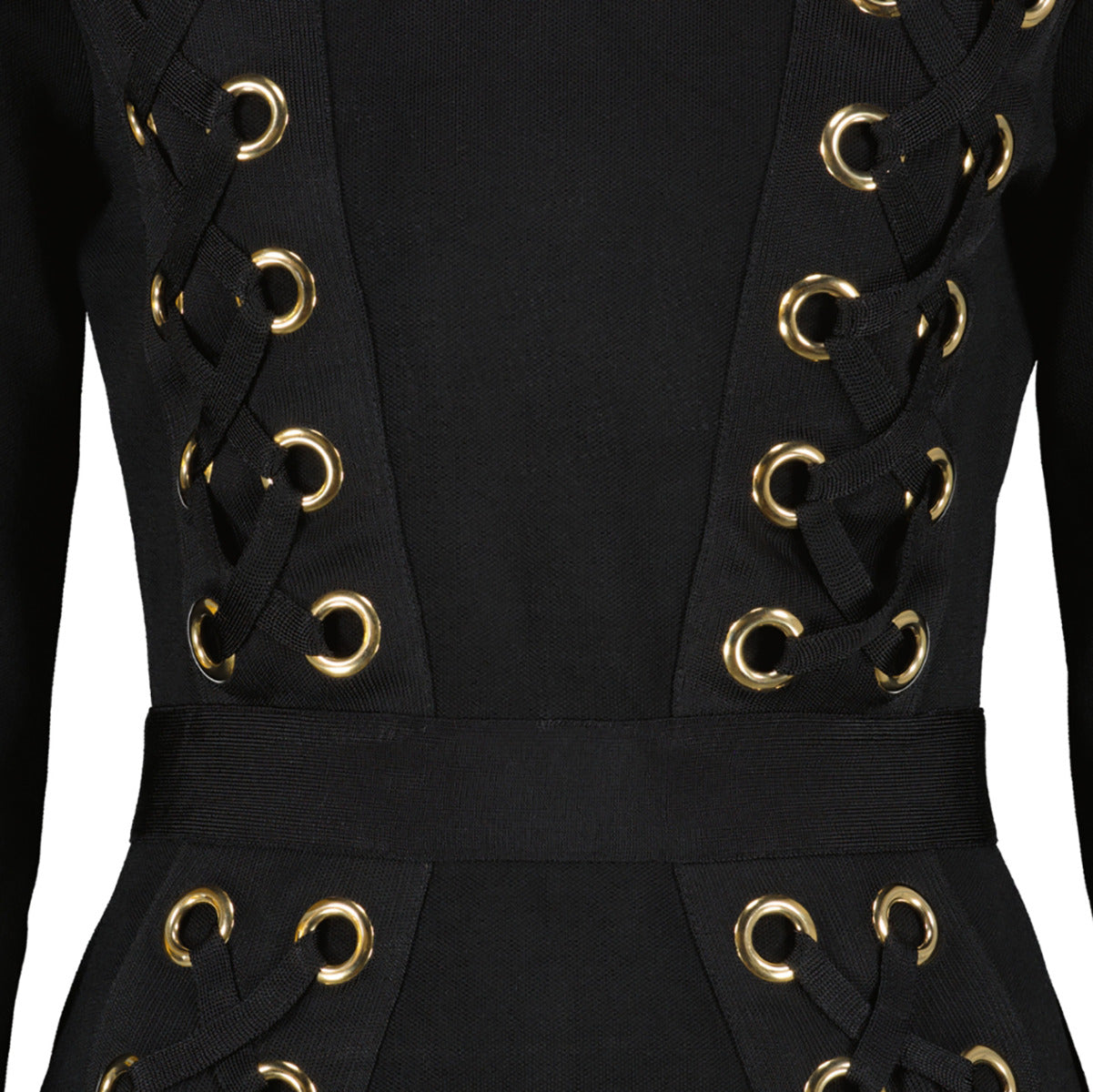 Balmain Black Lace-Up Bodycon Dress - size FR40
