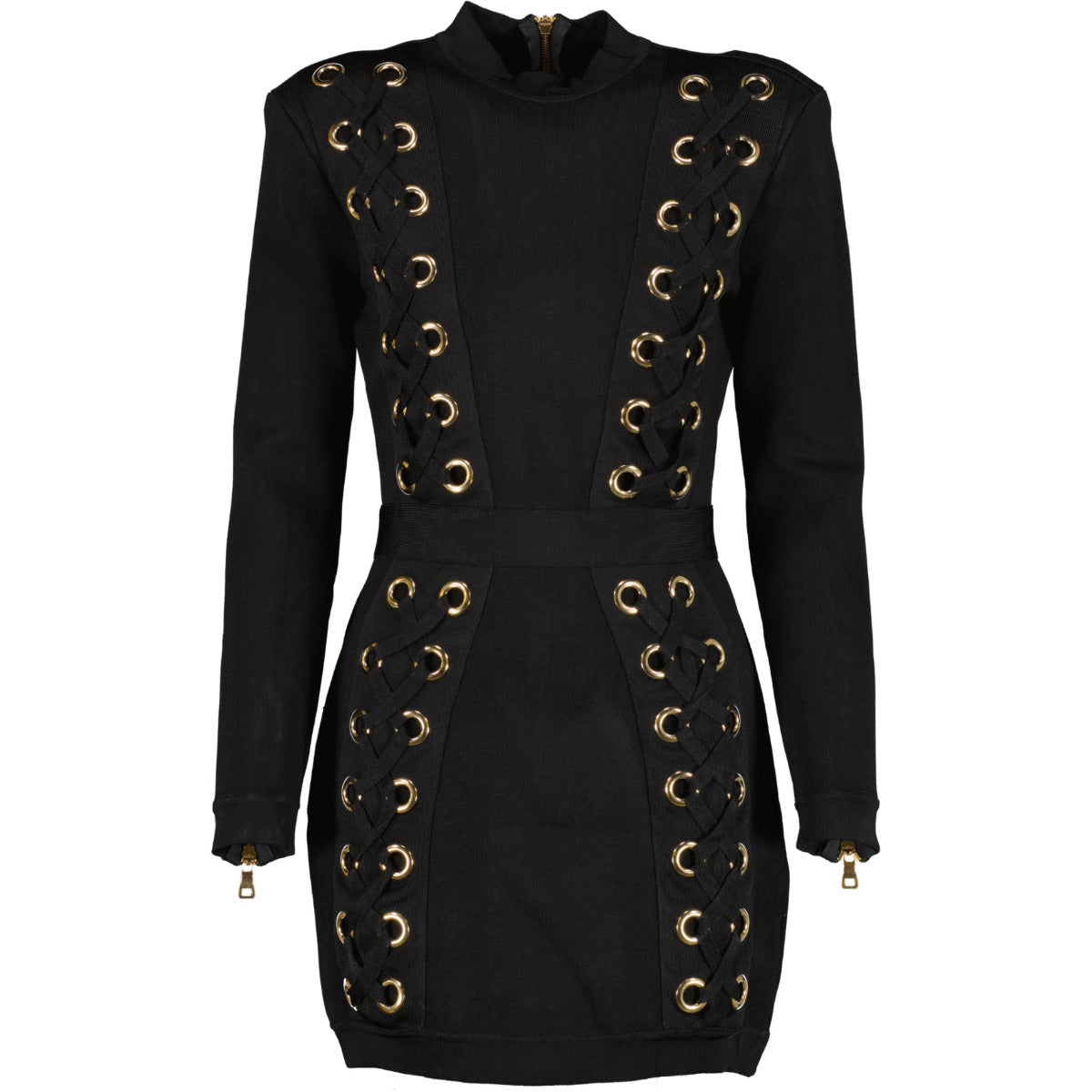 Balmain Black Lace-Up Bodycon Dress for the best price at Labellov