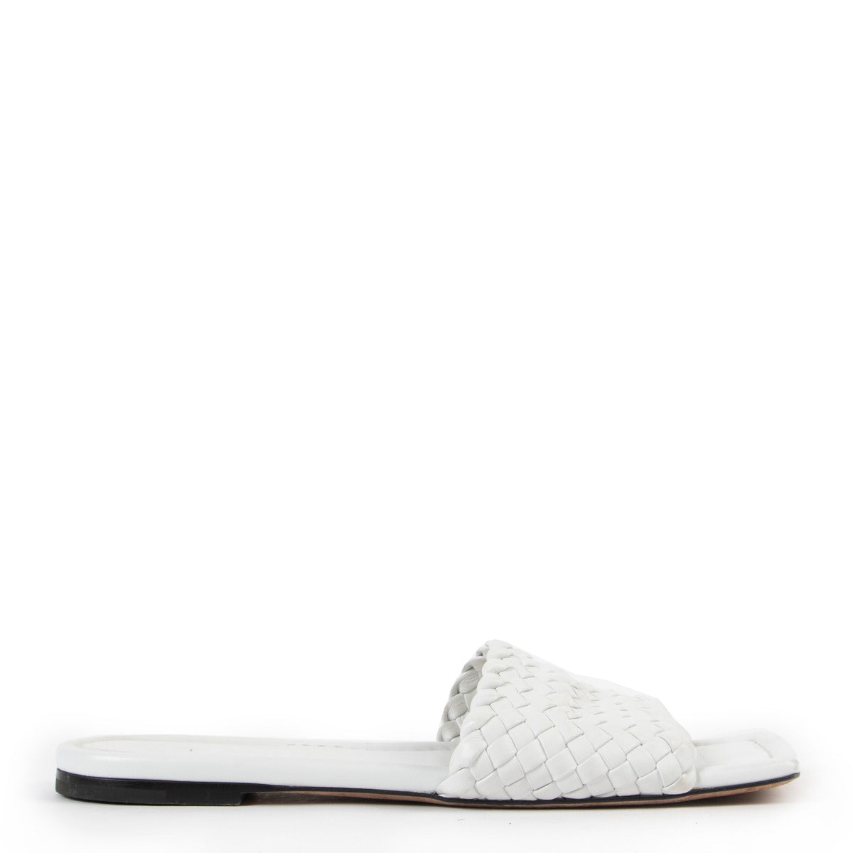 shop authentic second hand luxury designer Bottega Veneta White Intrecciato Flat Sandals at Labellov