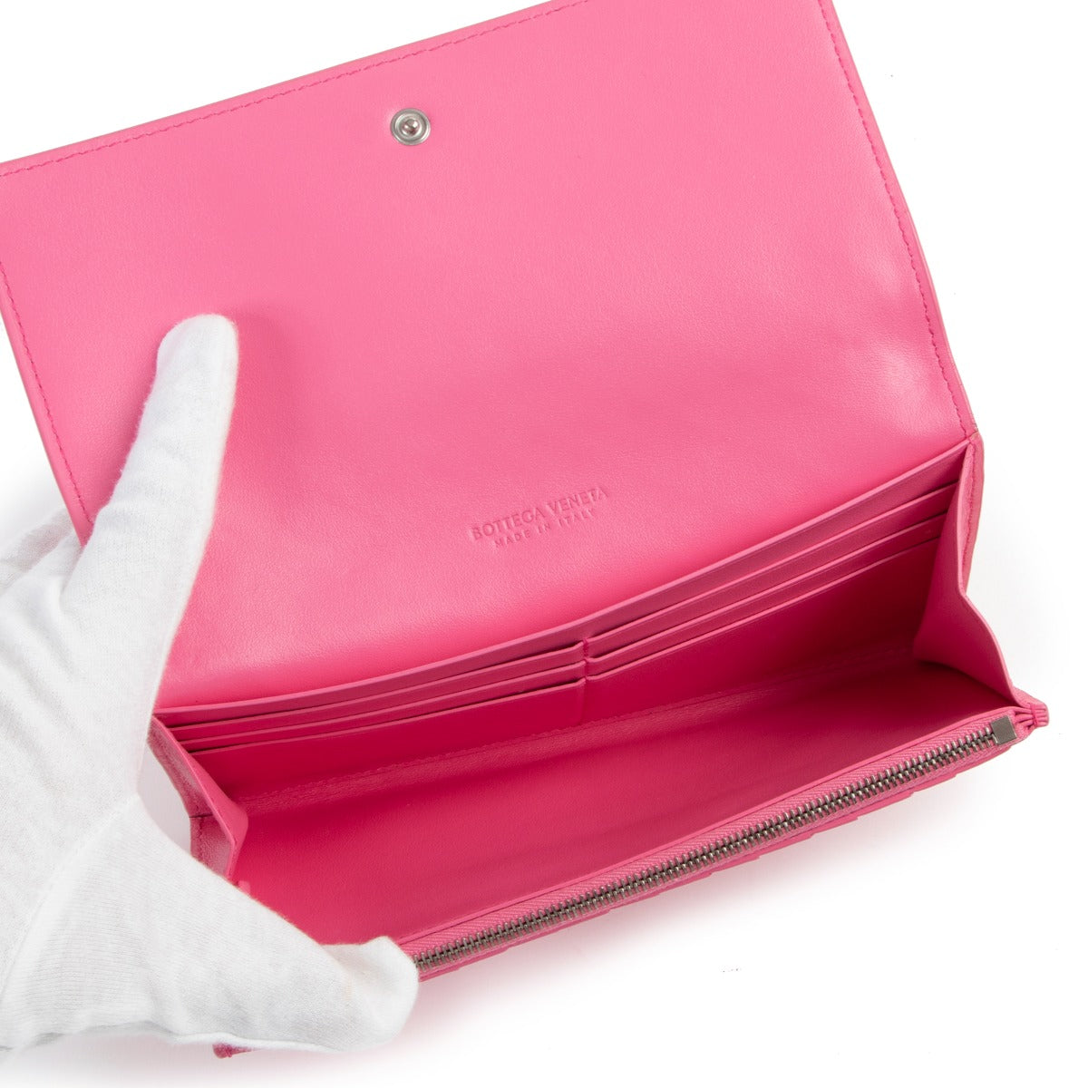 Bottega Veneta Bonbon Pink Intrecciato Flap Wallet