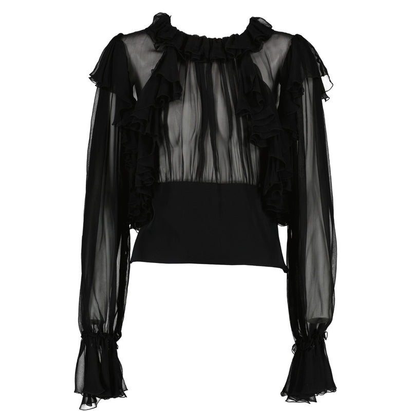 Dolce & Gabbana Ruffle Black Top - Size IT 42