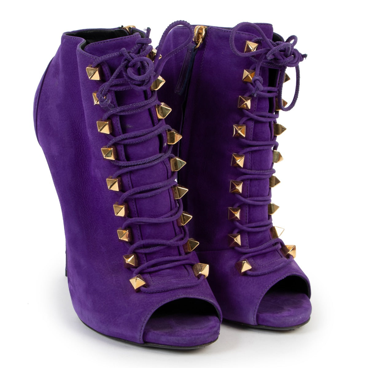 Shop online authentic second hand luxury designer Giuseppe Zanotti Purple Pyramid Stud Peep-toe Ankle Boots - Size 40 at Labellov