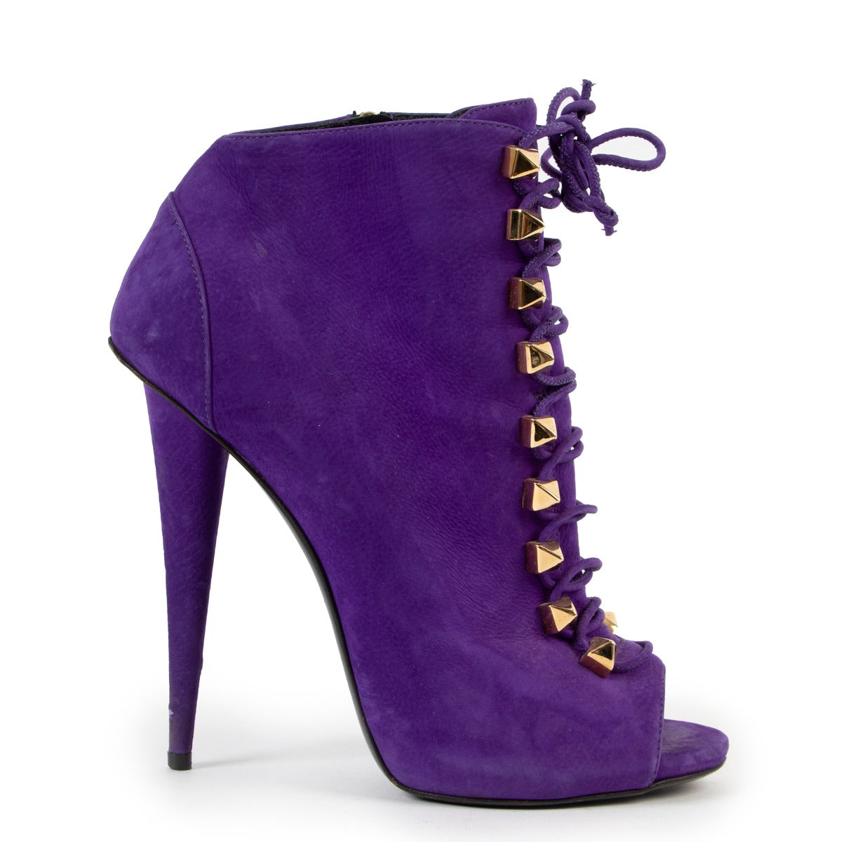 Shop online authentic second hand luxury designer Giuseppe Zanotti Purple Pyramid Stud Peep-toe Ankle Boots - Size 40 at Labellov