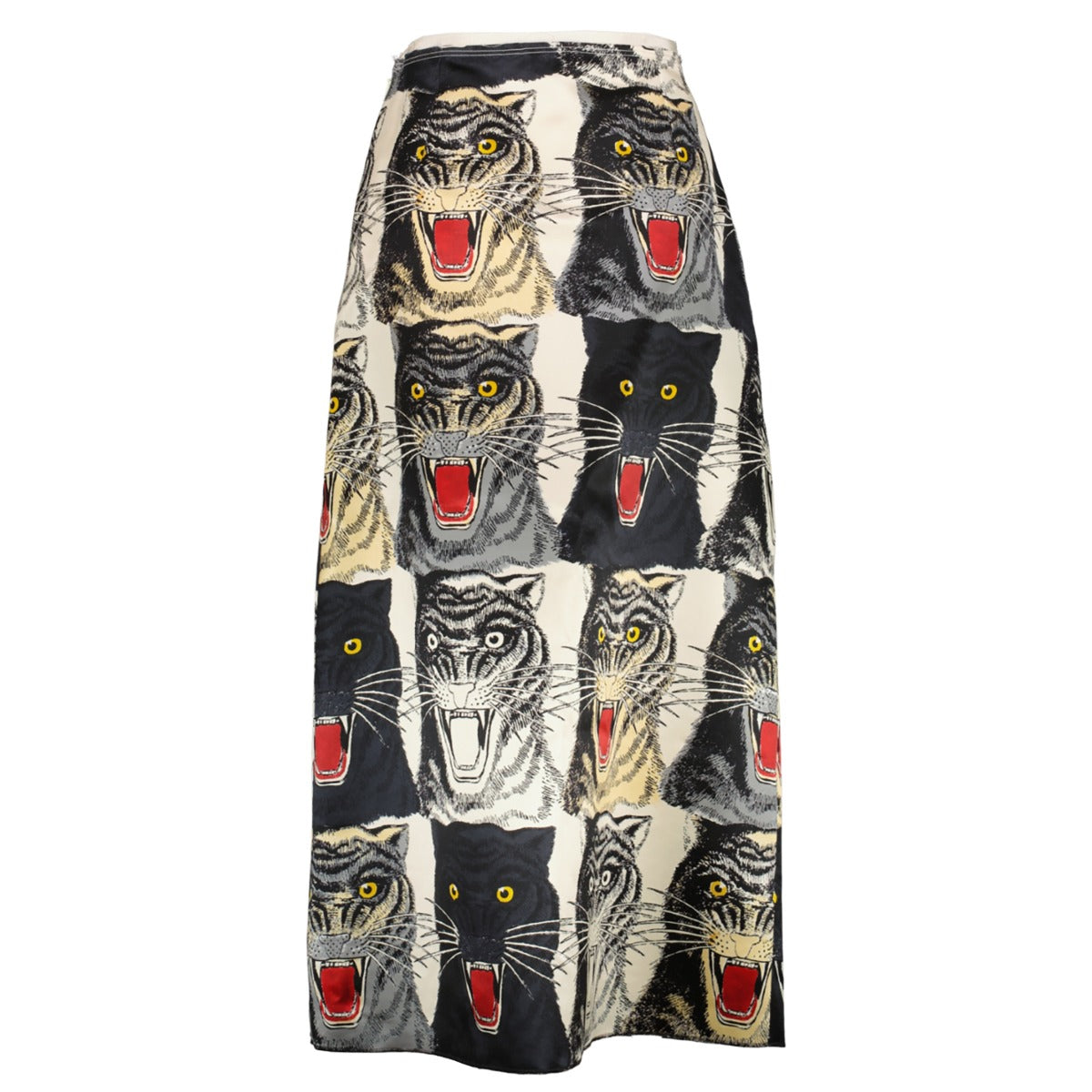 shop authentic second hand luxury designer Gucci Tiger Face Print Silk A-Line Skirt at Labellov