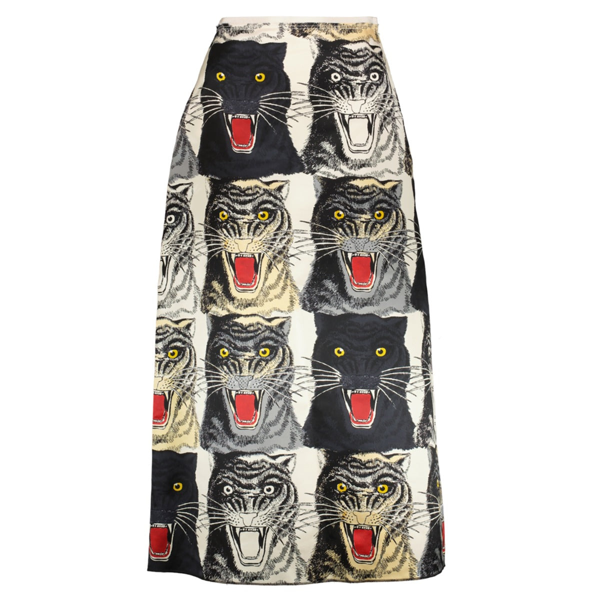 shop authentic second hand luxury designer Gucci Tiger Face Print Silk A-Line Skirt at Labellov