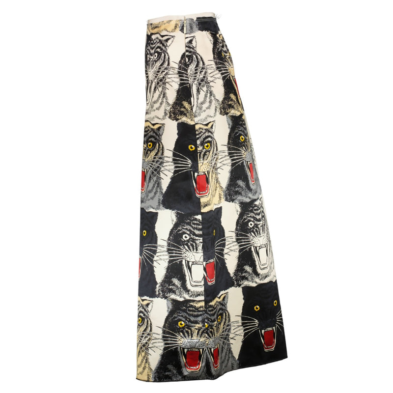 shop authentic second hand luxury designer Gucci Tiger Face Print Silk A-Line Skirt at Labellov
