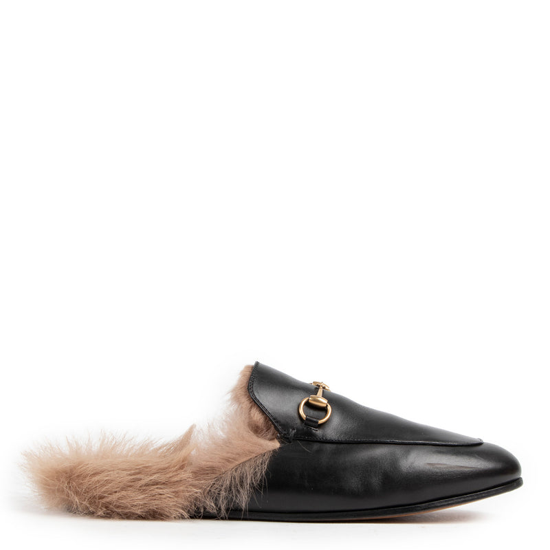 Gucci Black Princetown Fur Loafers
