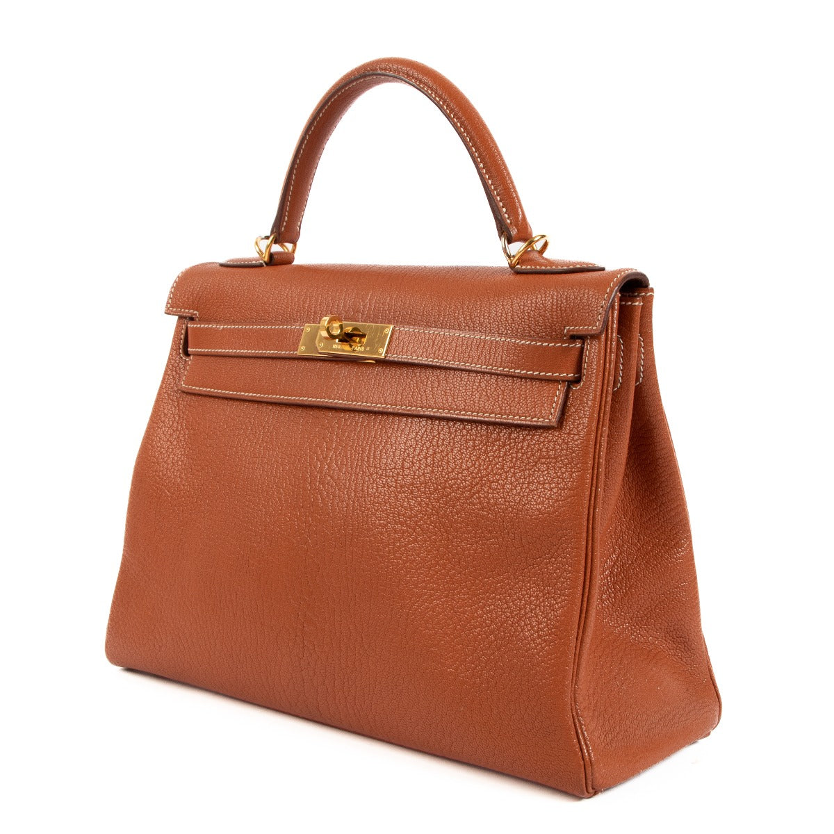 Authentic second hand vintage Hermès Kelly 32 Gold Chèvre de Coromandel Gold Harware on www.labellov.com
