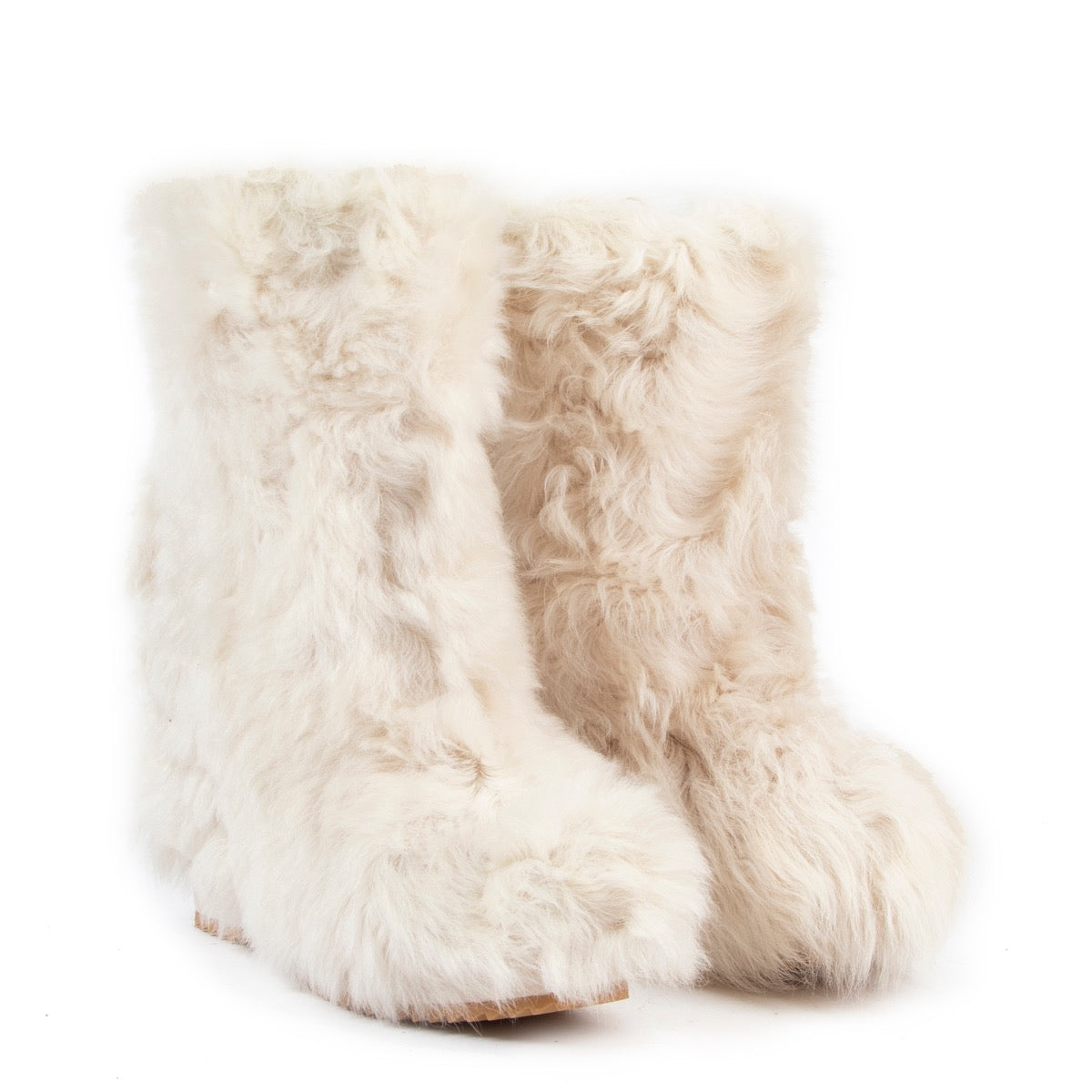 Winkel online authentieke tweedehands Moncler Off White Fur Grenoble Wedge Boots in maat 38 in zeer goede staat.
