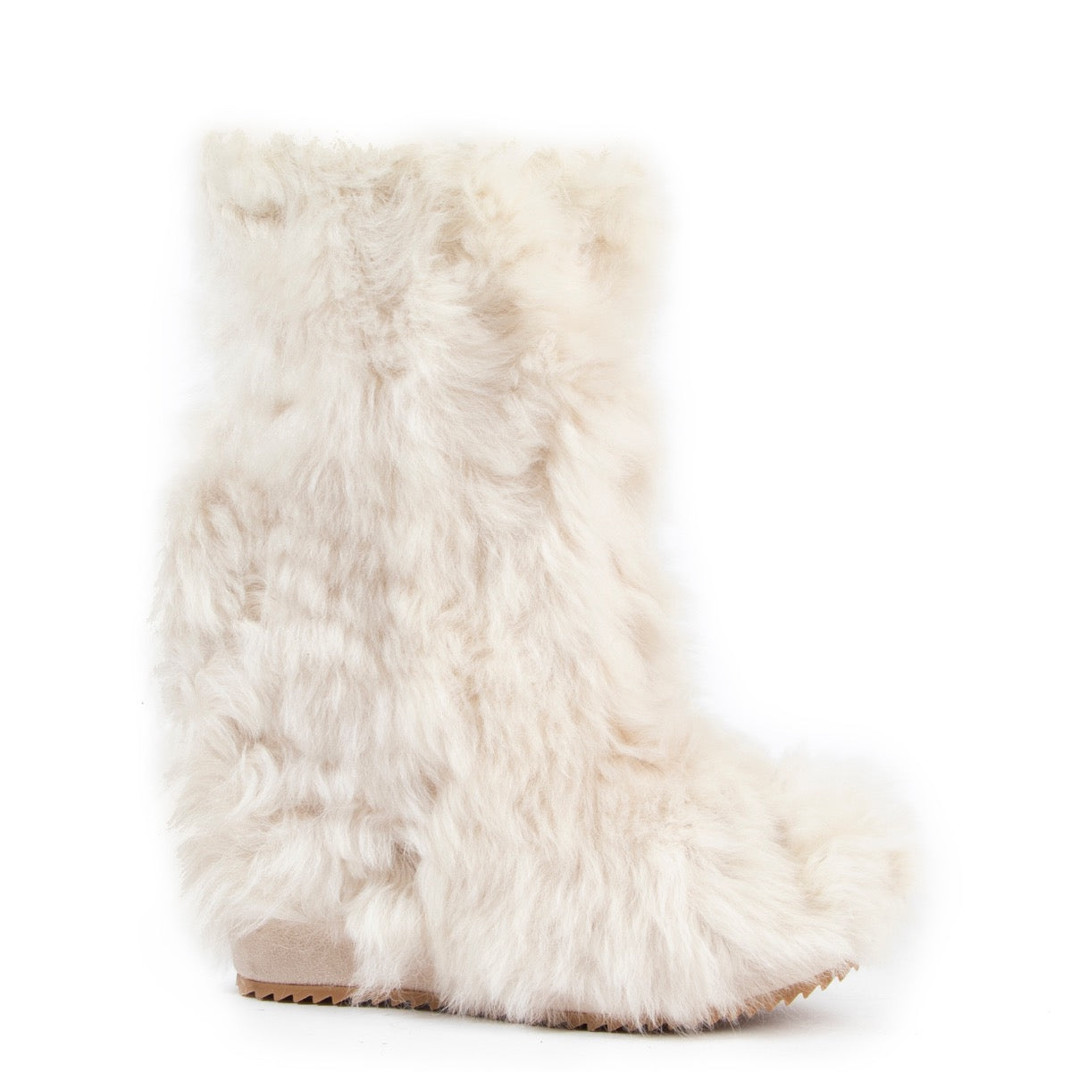 Shop online authentic second hand Moncler Off White Fur Grenoble Wedge Boots in size 38 in very good condition.
