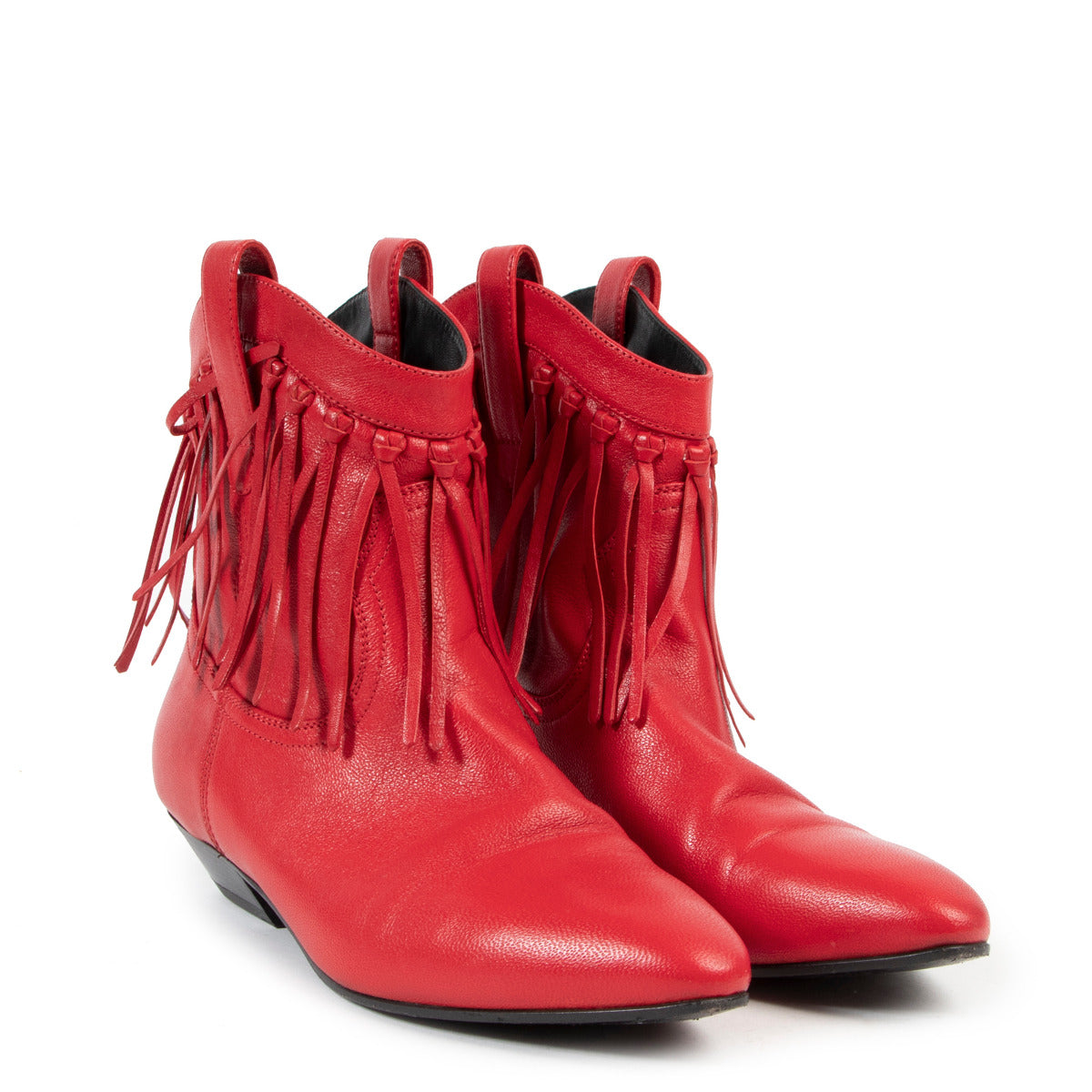 Saint Laurent Red Fringe Ankle Boots - size 37.5 for the best price at labellov secondhand luxury