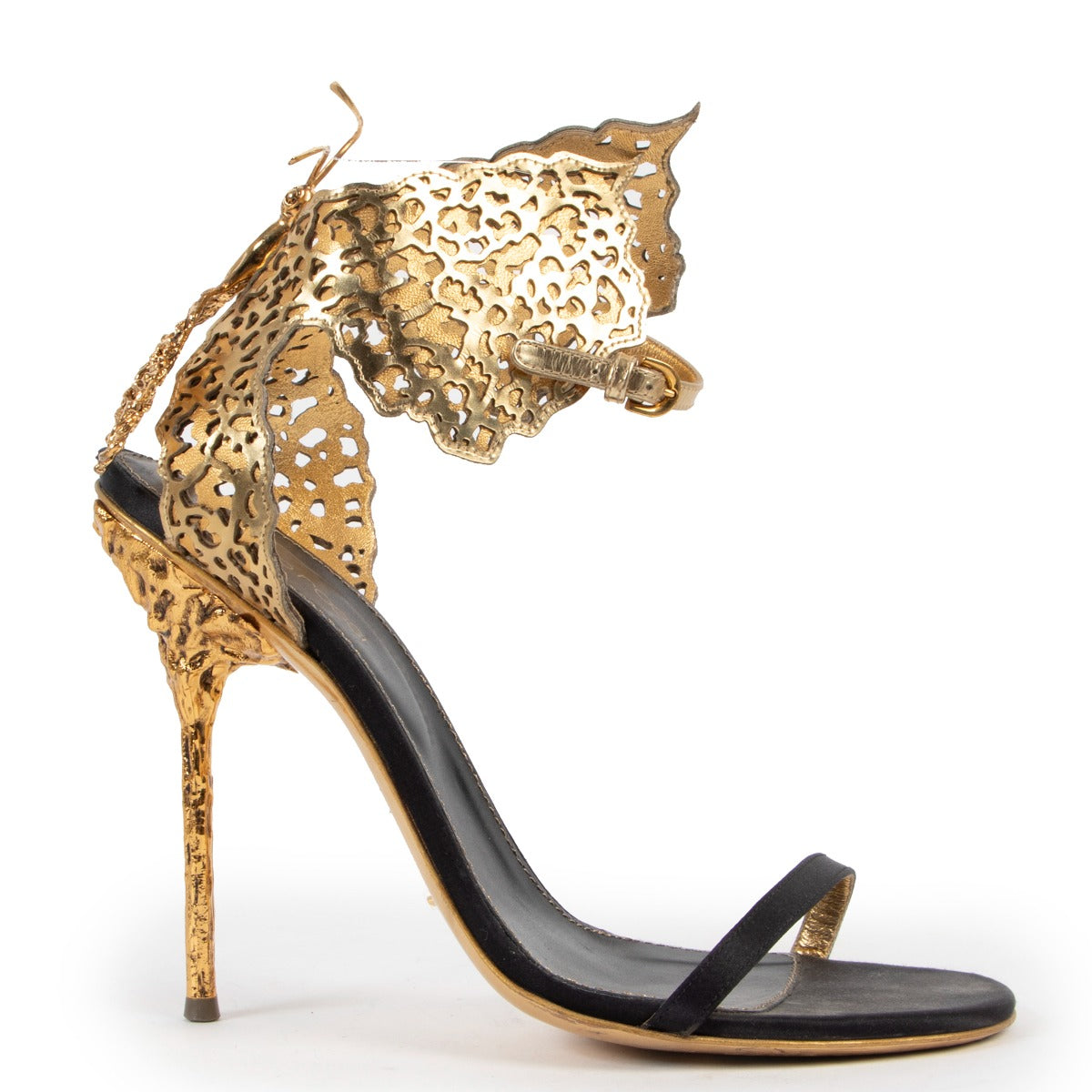 Shop authentic second hand luxury high end designer Sergio Rossi Gold Butterfly Heel Sandals at Labellov
