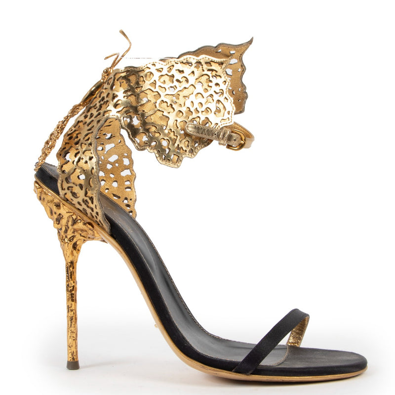 Shop authentic second hand luxury high end designer Sergio Rossi Gold Butterfly Heel Sandals at Labellov