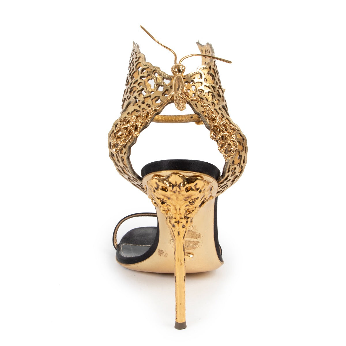 Shop authentic second hand luxury high end designer Sergio Rossi Gold Butterfly Heel Sandals at Labellov