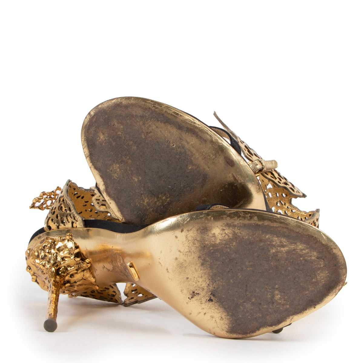 Shop authentic second hand luxury high end designer Sergio Rossi Gold Butterfly Heel Sandals at Labellov