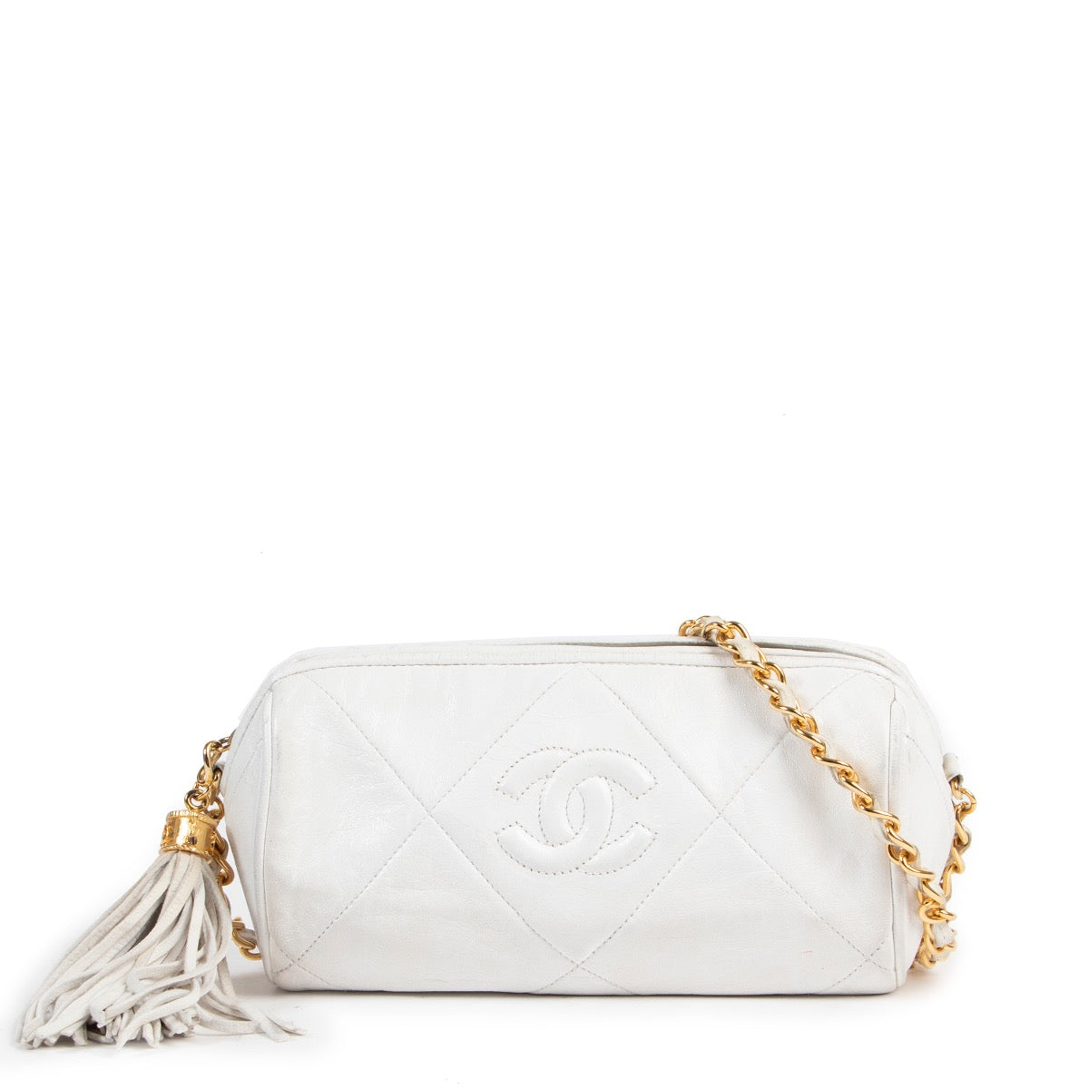 Chanel Vintage White Quilted Crossbody Pouch