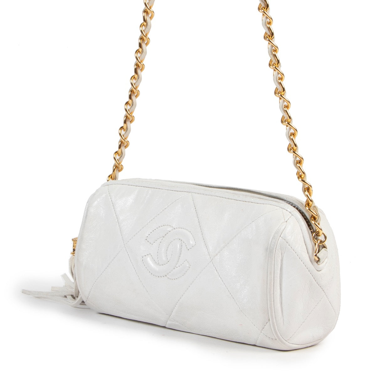 Chanel Vintage White Quilted Crossbody Pouch