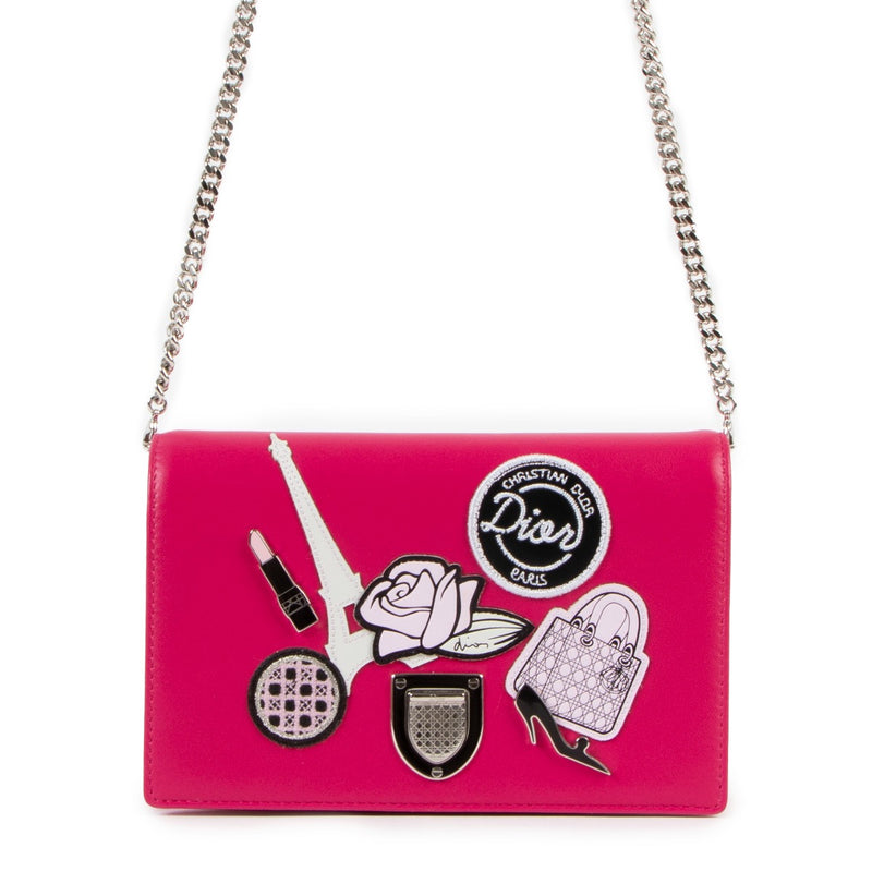 Christian Dior Diorama Pink Patch Embellished Wallet On Chain Bag