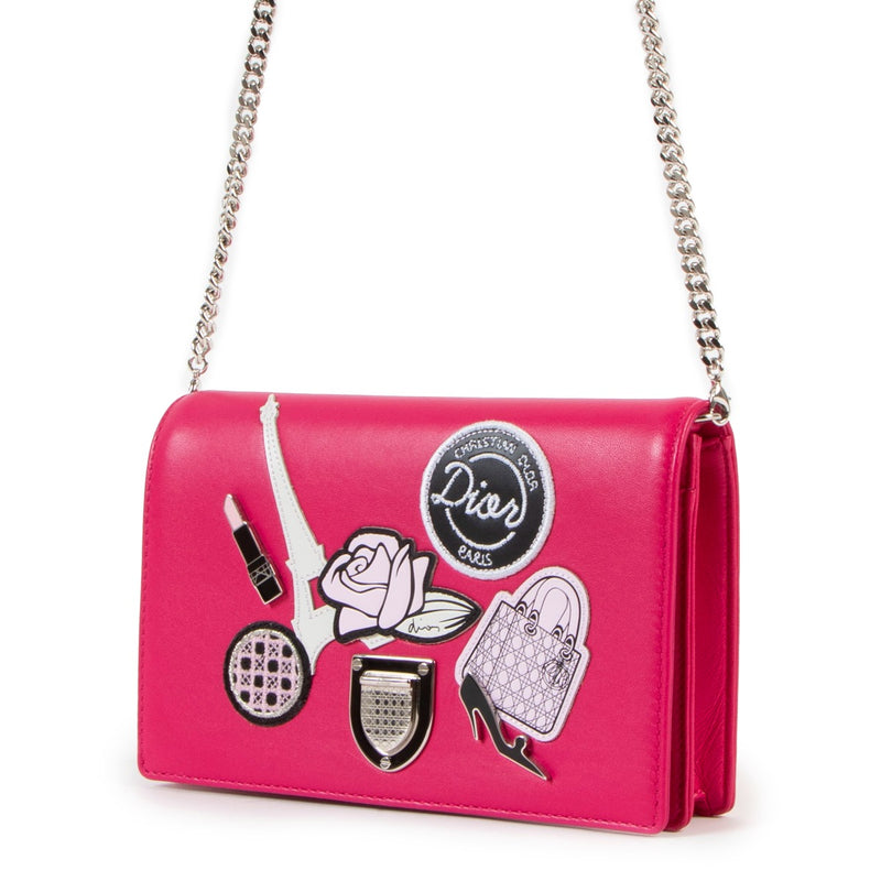 Christian Dior Diorama Pink Patch Embellished Wallet On Chain Bag