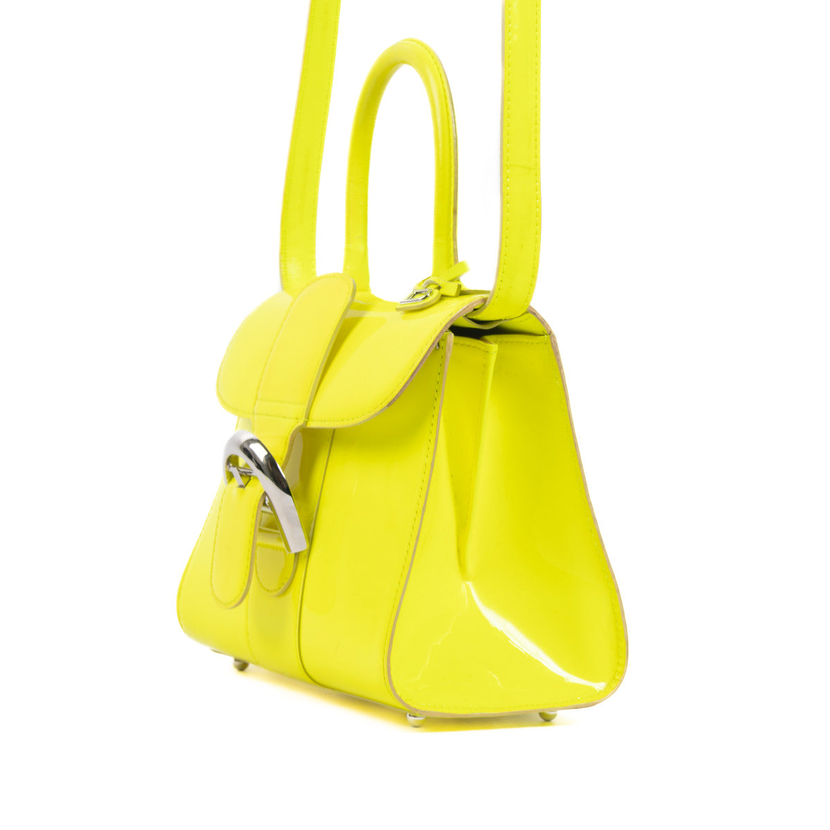 Delvaux Brillant Mini en cuir verni jaune fluo