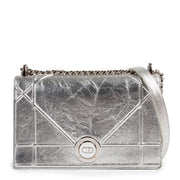 Christian Dior Metallic Silver Lambskin Diorama Flap Bag