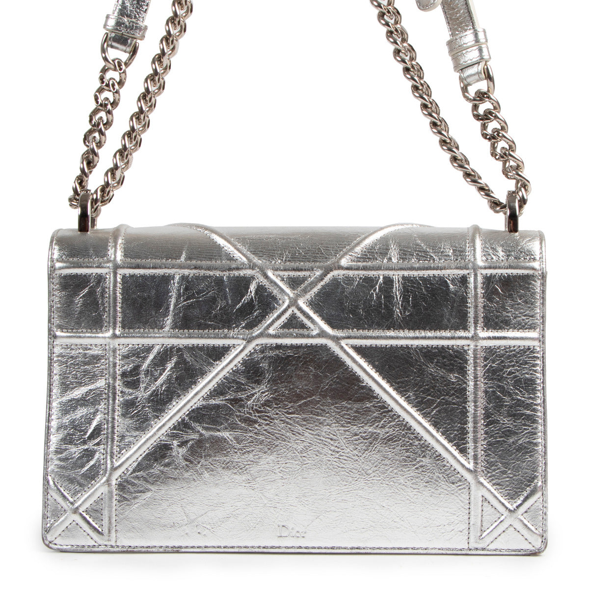 Sac à rabat Diorama en agneau métallisé argenté Christian Dior