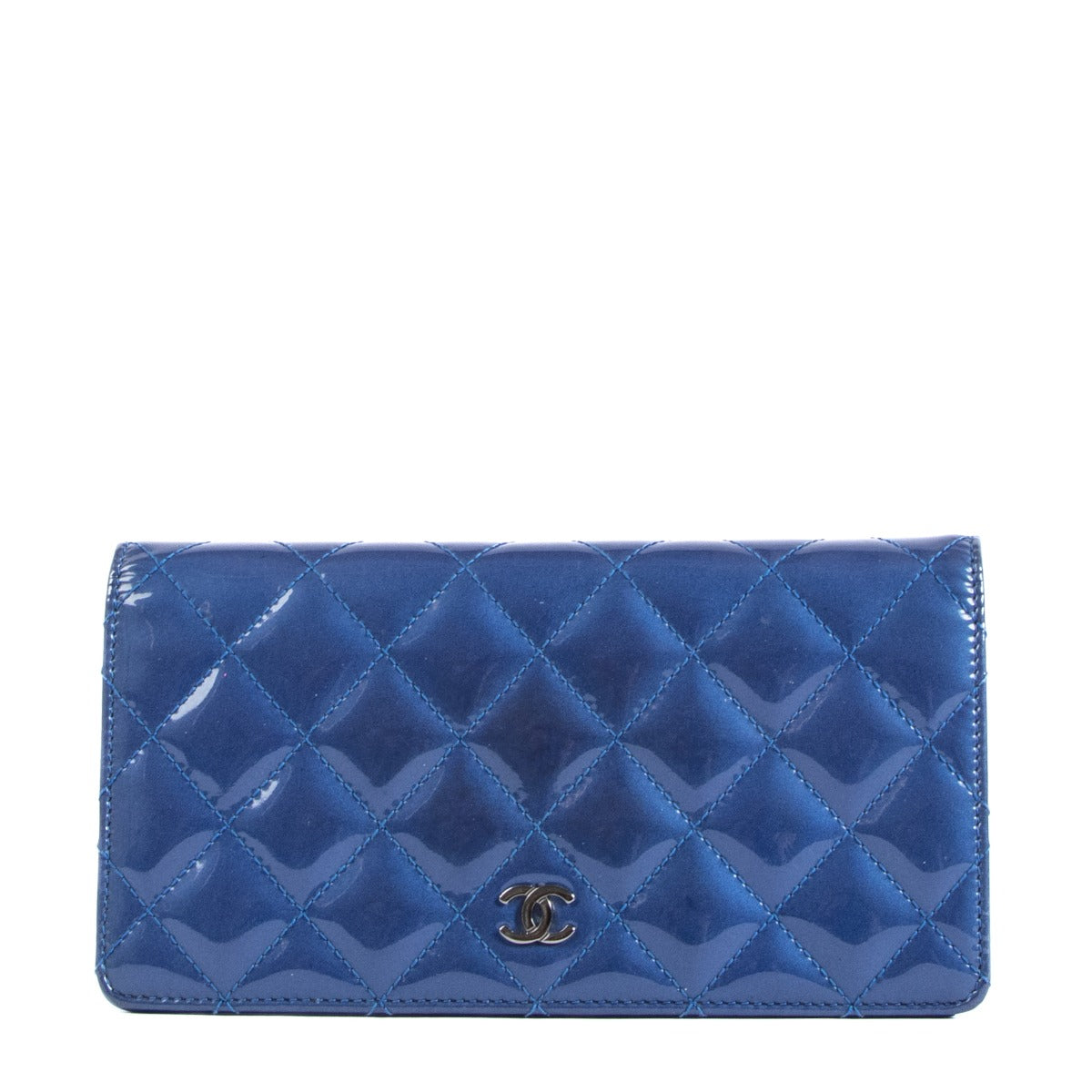 Chanel Blue Patent Leather Classic Long Wallet