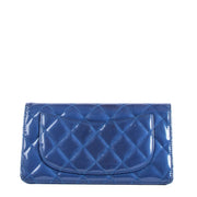 Chanel Blue Patent Leather Classic Long Wallet