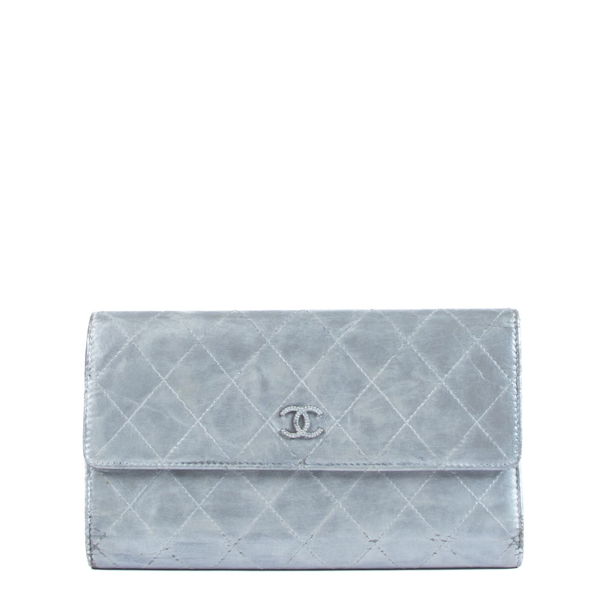 Chanel Silver Calfskin Long Wallet