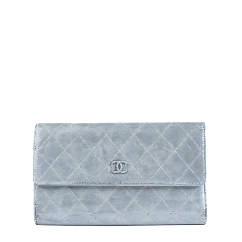 Chanel Silver Calfskin Long Wallet