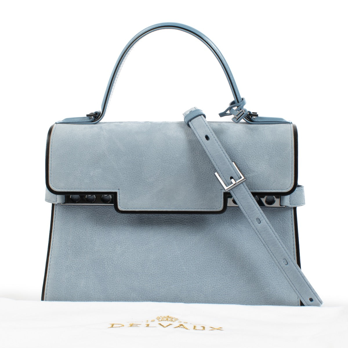 Buy authentic second hand Delvaux Misty Blue Santiag Nubuck Tempete MM at Labellov.com