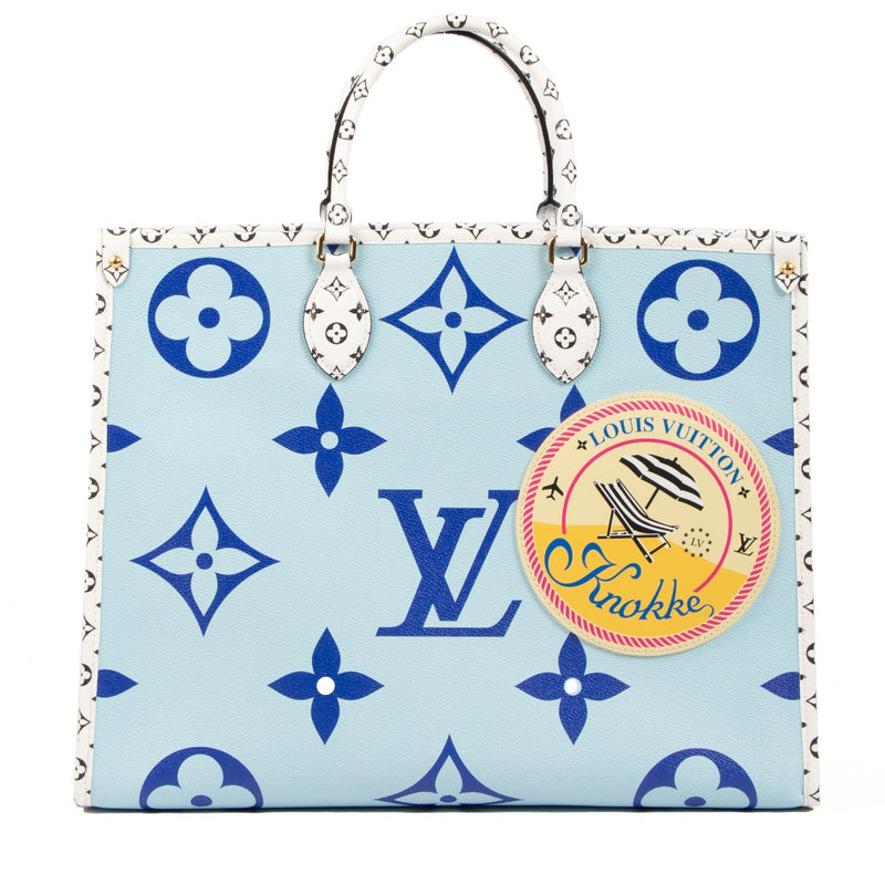 Shop safe online at Labellov in Antwerp, Brussels and Knokke this 100% authentic second hand Louis Vuitton Blue Monogram Limited Edition Knokke Onthego