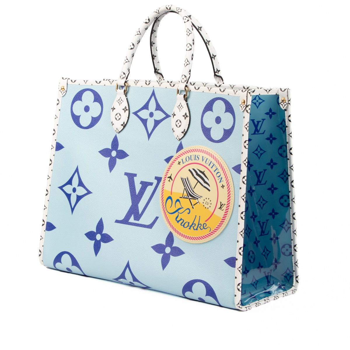 Shop safe online at Labellov in Antwerp, Brussels and Knokke this 100% authentic second hand Louis Vuitton Blue Monogram Limited Edition Knokke Onthego