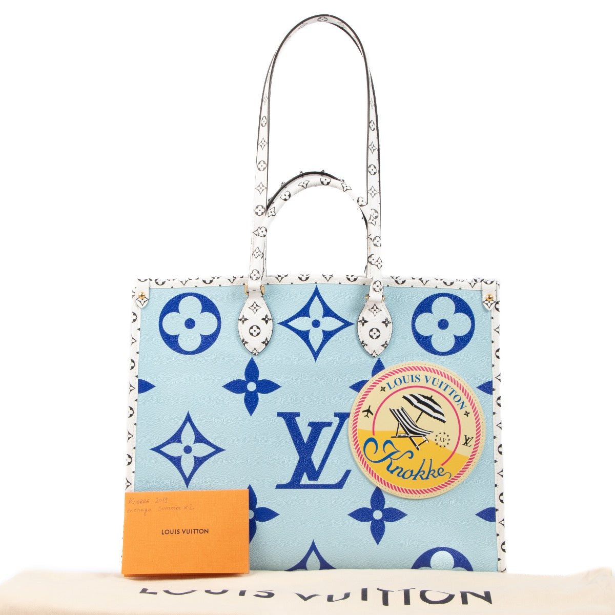Shop safe online at Labellov in Antwerp, Brussels and Knokke this 100% authentic second hand Louis Vuitton Blue Monogram Limited Edition Knokke Onthego