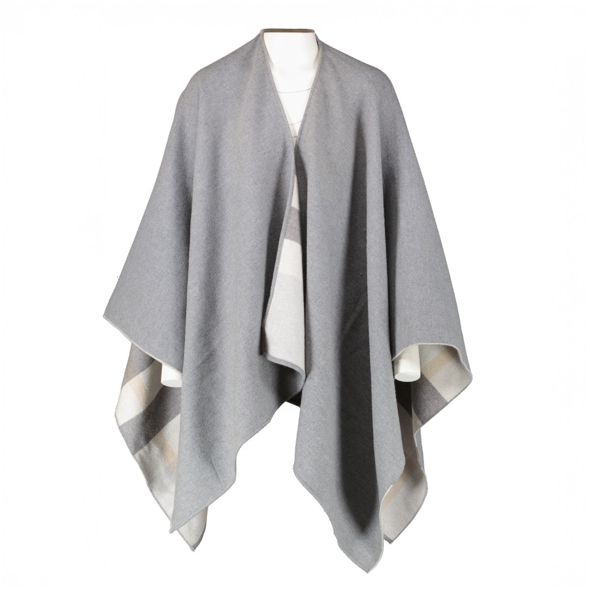 Authentic Preloved Burberry Reversible Grey Check Merino Wool Poncho Cape on Labellov.com