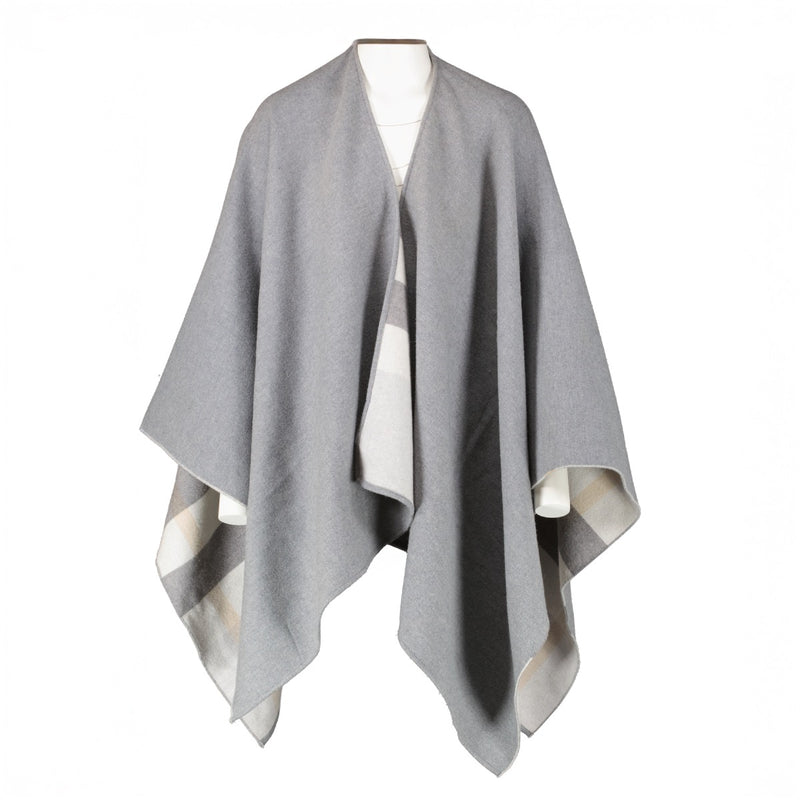 Authentic Preloved Burberry Reversible Grey Check Merino Wool Poncho Cape on Labellov.com