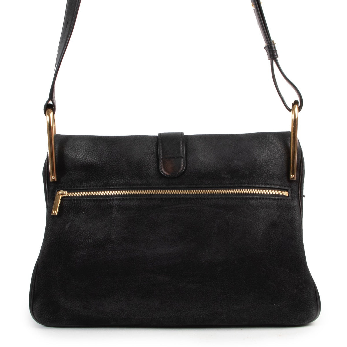 Tweedehands Delvaux Givry handtas in zwart nubuck leder.