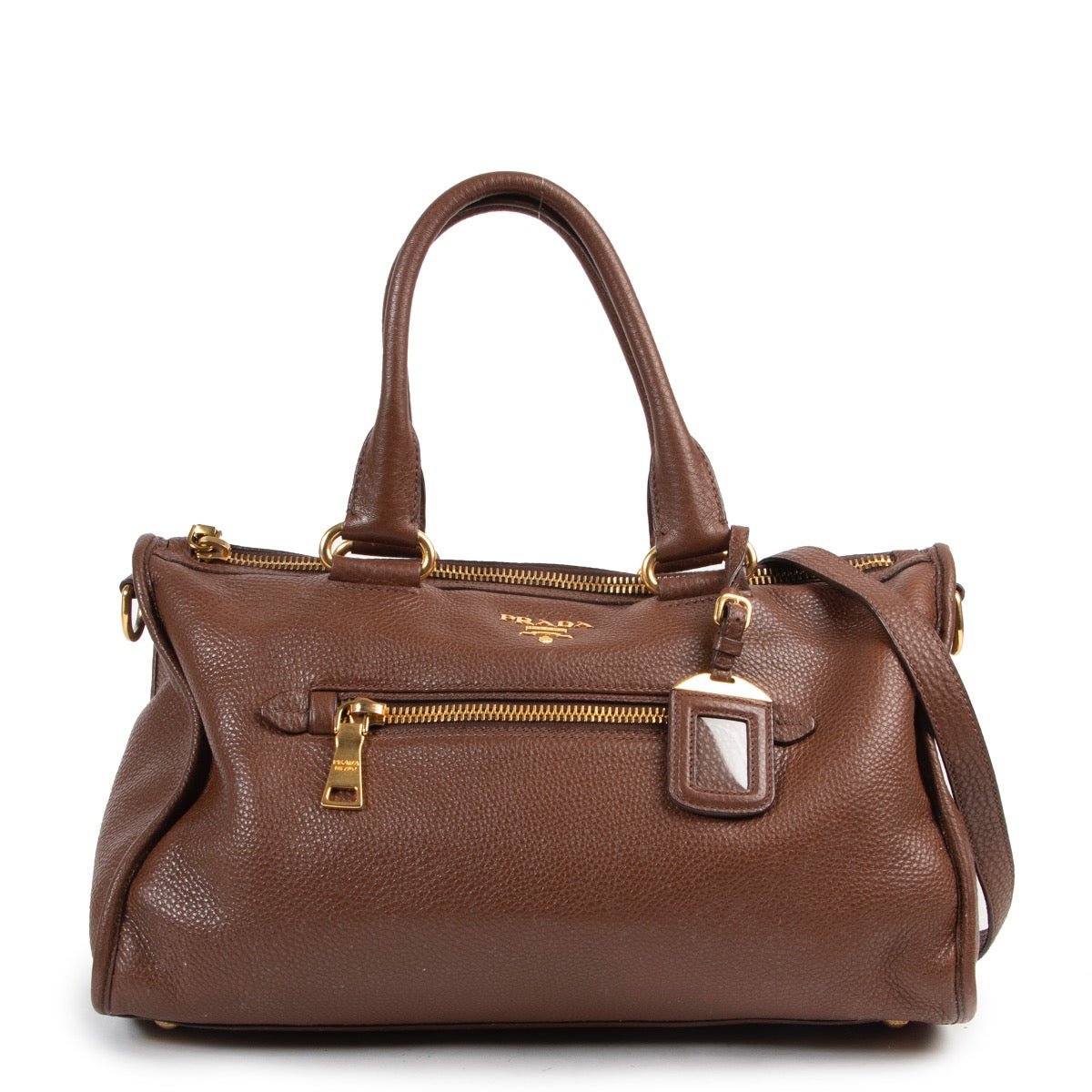 Shop safe online this brown Prada shoulder bag.