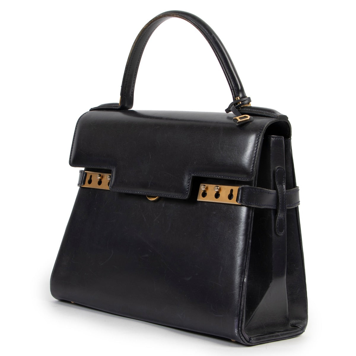 Original Delvaux Marine Blue Leather Tempête Top Handle in good condition now for sale on Labellov Luxury vintage site
