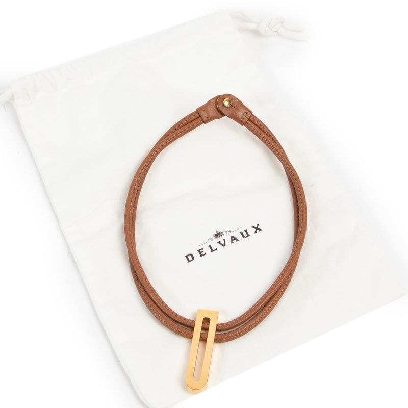 Original vintage Delvaux Cognac Leather Necklace in good condition now for sale on Labellov website for 2nd hand designer goods