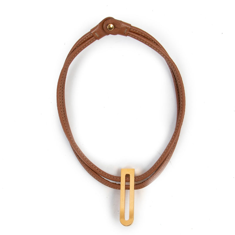 Delvaux Cognac Leather Necklace