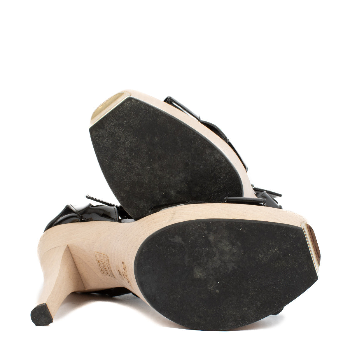 Gucci Zwarte Lakleren Houten Plateau Sandalen - maat 39