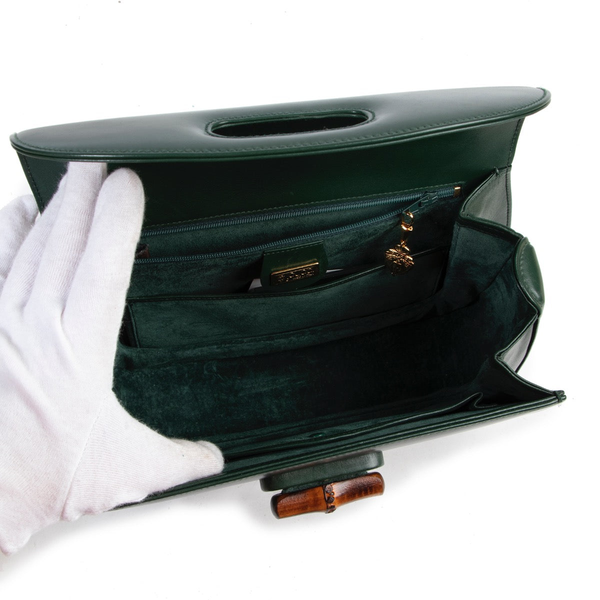 Gucci Groene Leren Bamboe 1947 Medium Tas