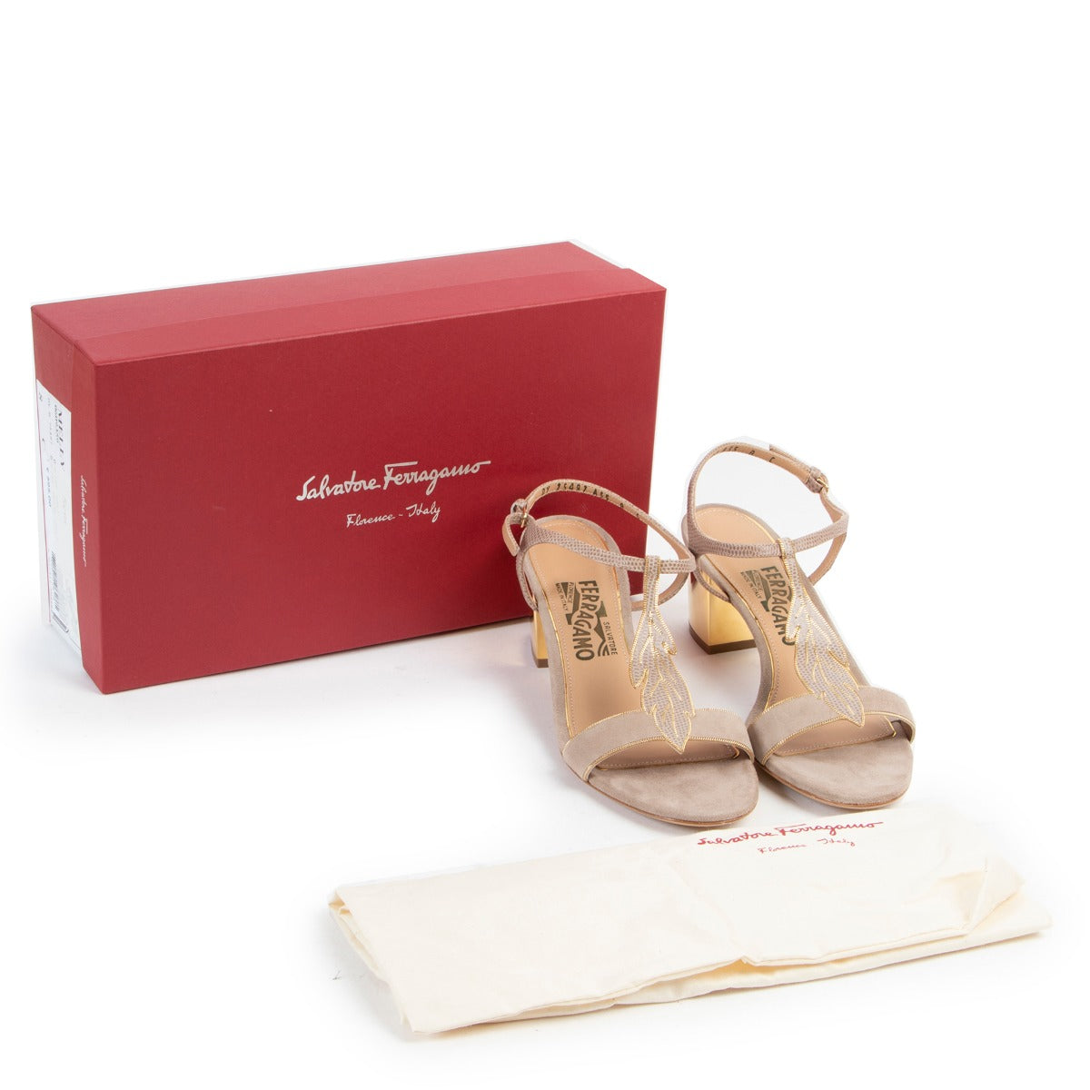 Salvatore Ferragamo Greige Suède Calf Melly Sandals - Size 38,5 available in new condition at Labellov. Online or in store at Antwerp