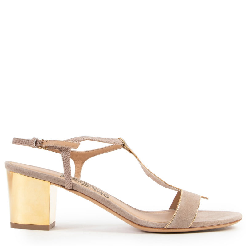 Salvatore Ferragamo Greige Suède Calf Melly Sandals - Size 38,5