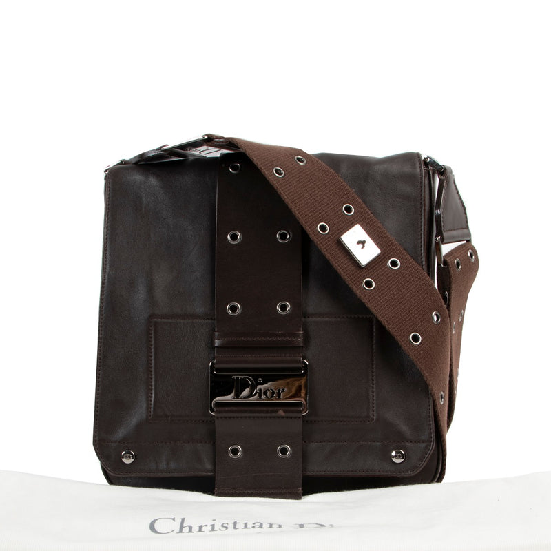 Original vintage Christian Dior Colombus Brown Leather Shoulder bag in very good condition on Labellov 2nd hand shop with preloved designer items