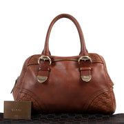 Original Gucci Brown Leather Monogram Shoulder bag in good condition now for sale on LAbellov vintage store for online 2nd hand designer bags