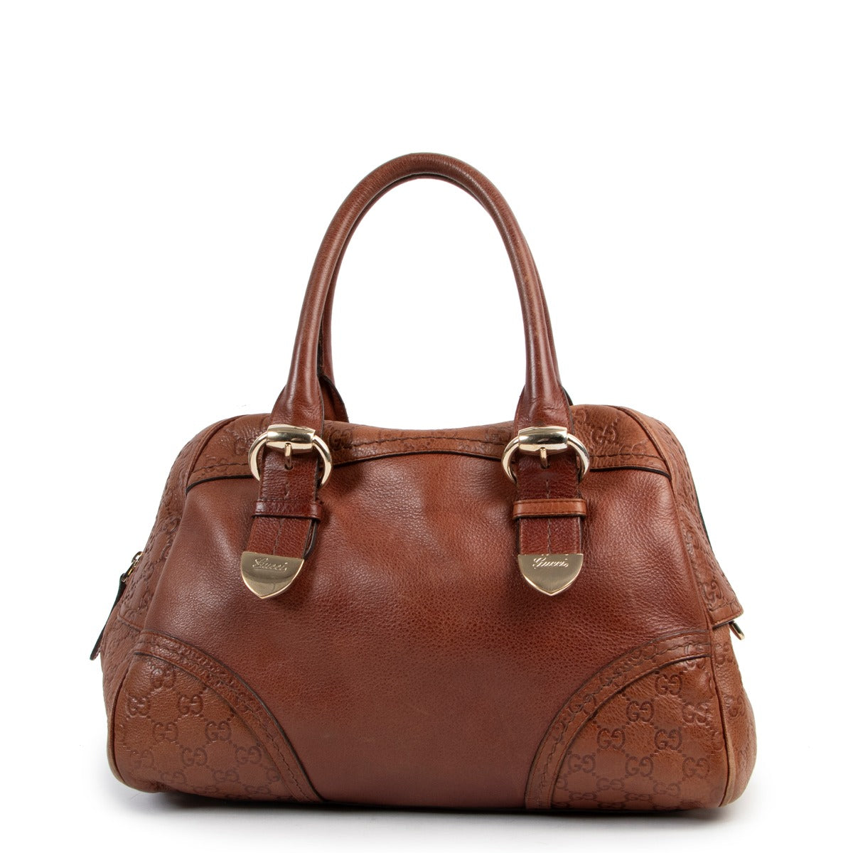 Gucci Brown Leather Monogram Shoulder bag