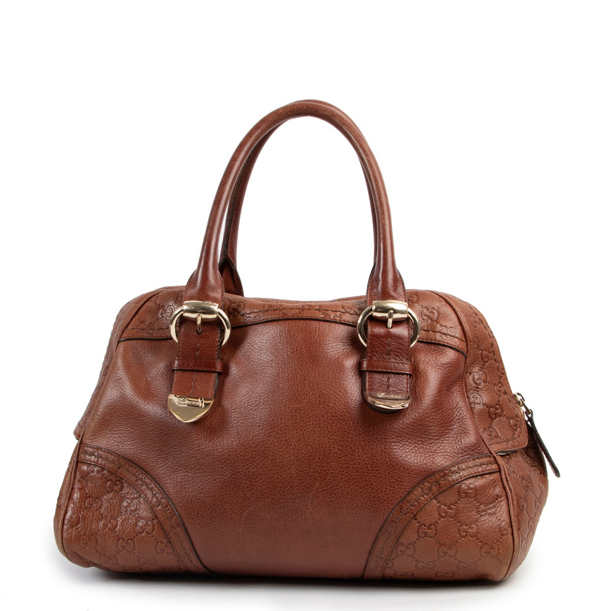Original Gucci Brown Leather Monogram Shoulder bag in good condition now for sale on LAbellov vintage store for online 2nd hand designer bags